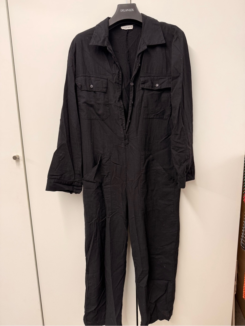 LACAUSA Black Utility-Inspired Long Sleeve Jumpsuit